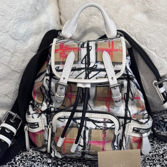 Burberry Scribble Graffiti Nova Check Backpack Rare Find, Authentic, Pristine! - Picture 1 of 15